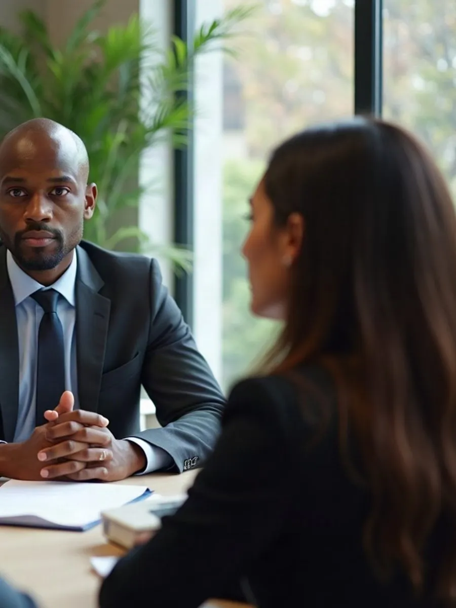 A lawyer listening to clients during a private consultation