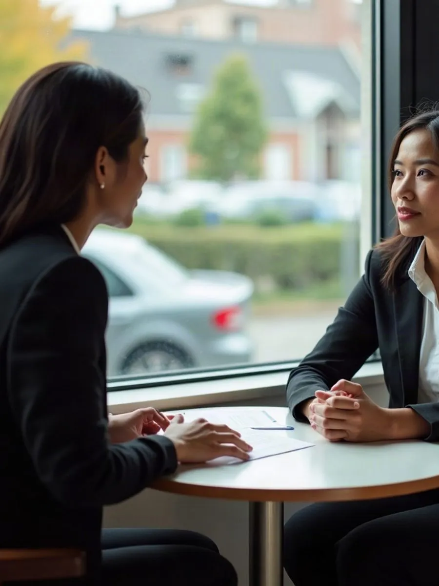 A lawyer speaking with a client across a consultation table