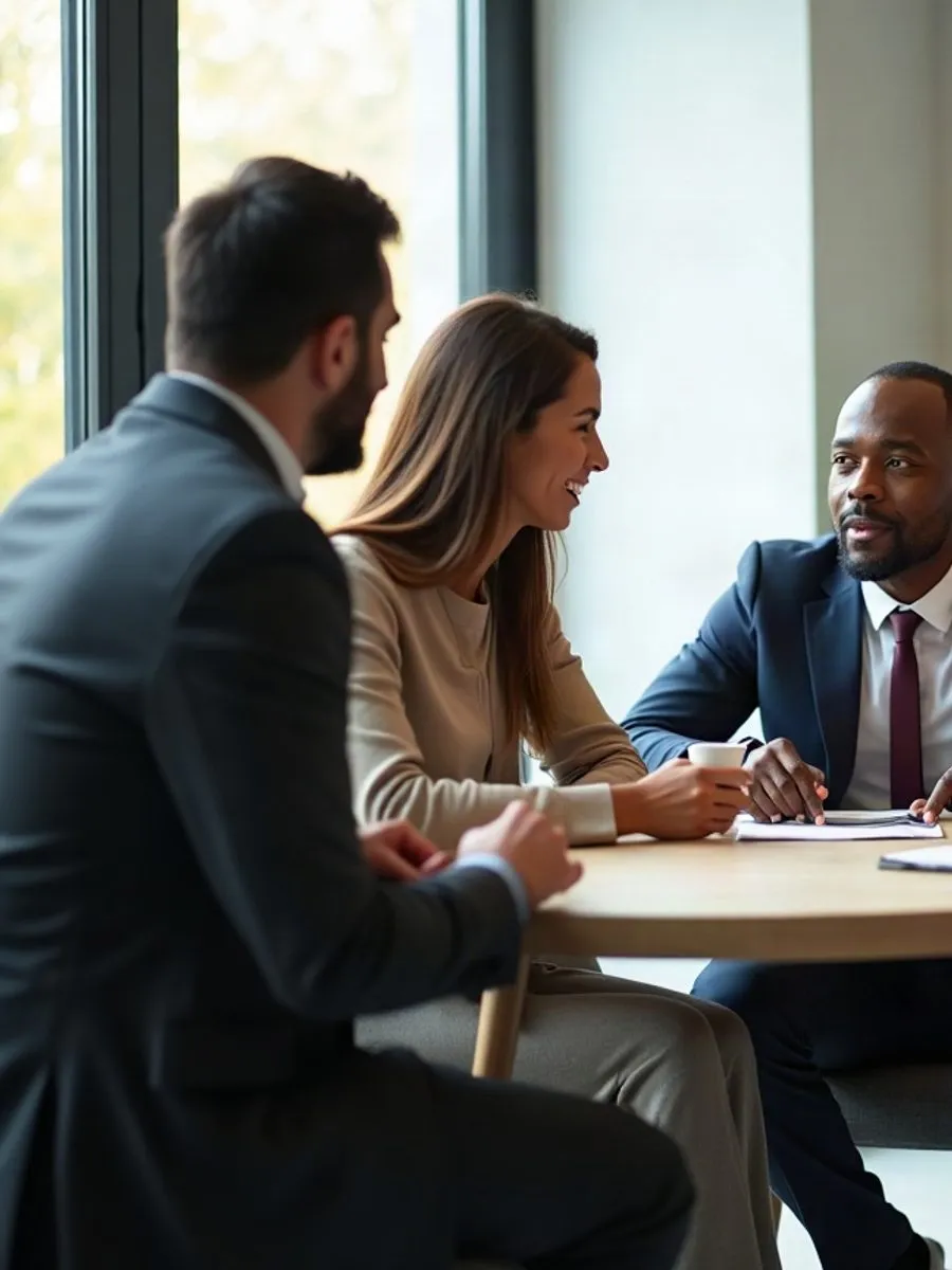 A lawyer reviewing next steps with a family in a meeting room