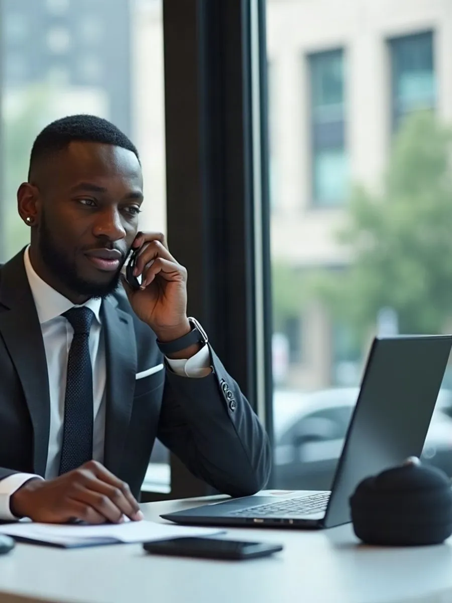 A lawyer listening during a private phone consultation